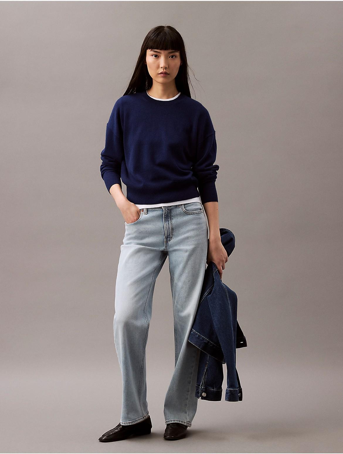Calvin Klein Women's Cashmere Crewneck Sweater - Blue - S Product Image