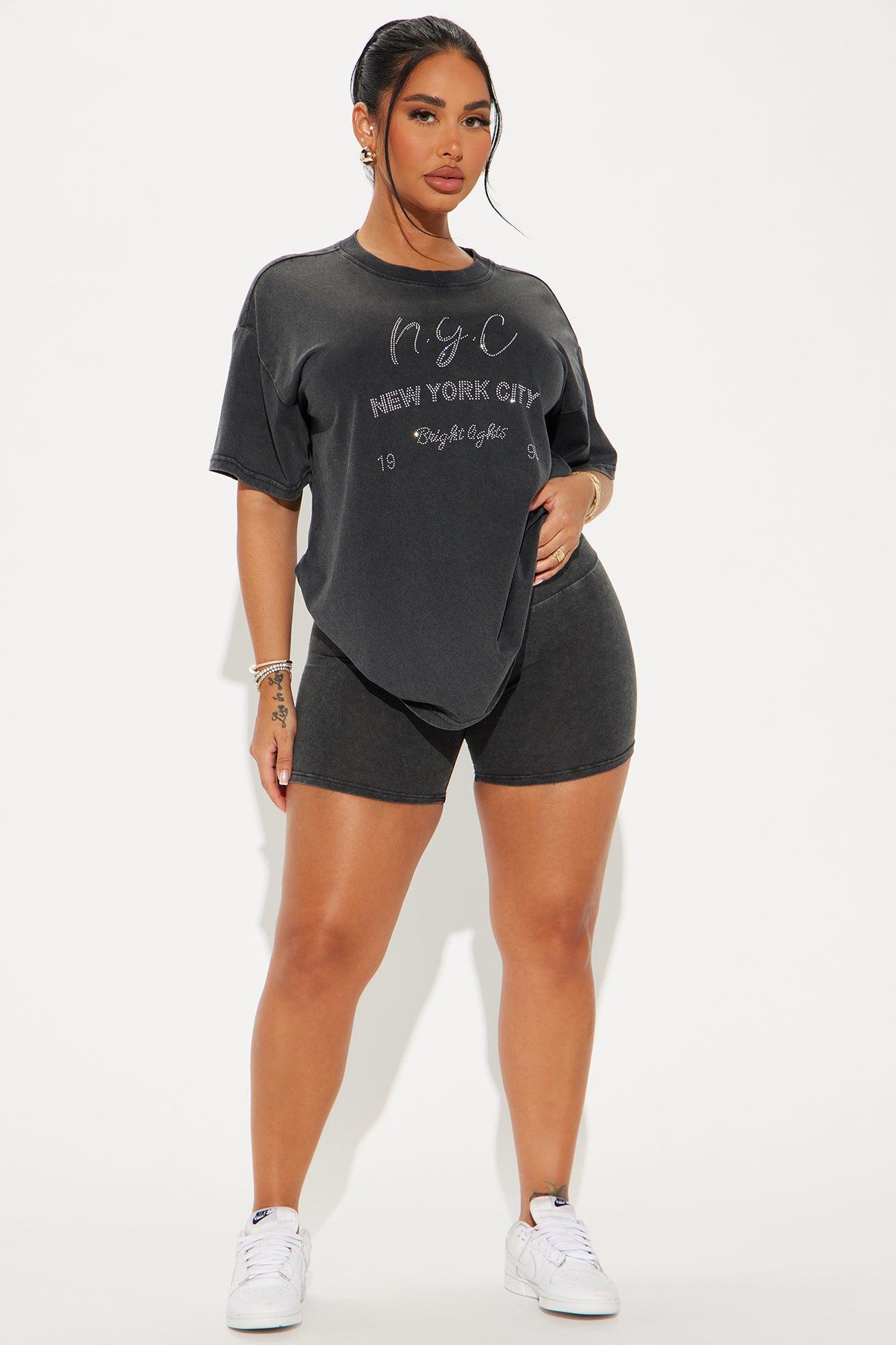 NYC Washed Biker Short Set - Black Product Image