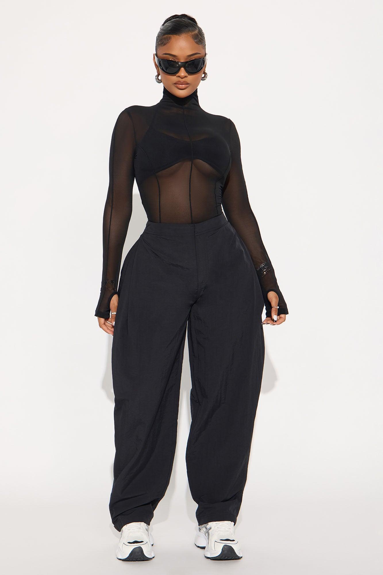 Power Mesh Mock Neck Long Sleeve Top - Black Female Product Image