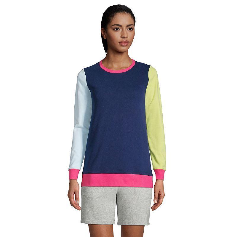 Petite Lands End Serious Sweats Crewneck Sweatshirt Tunic, Womens Deep Blue Block Product Image