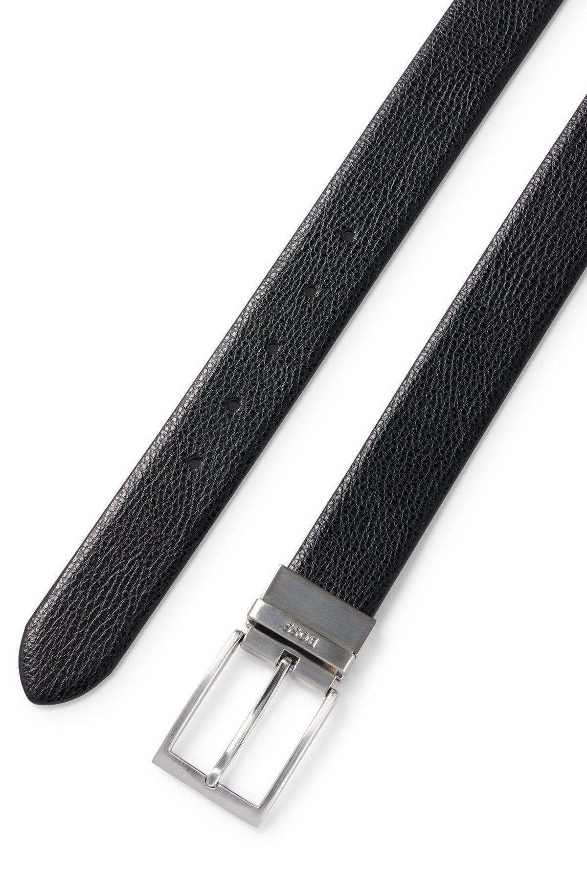 BOSS - Reversible belt in grained Italian leather with logo keeper - Black Product Image