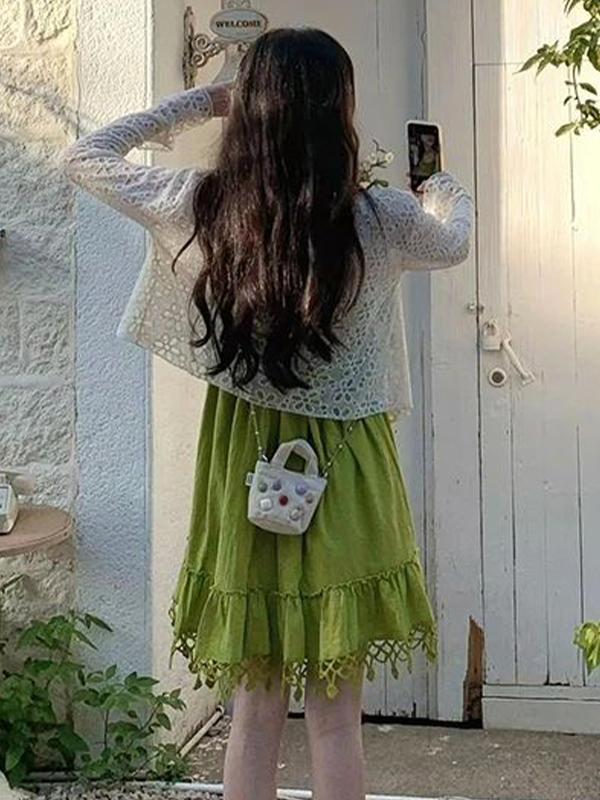 Bohemian Green Tassel Suspender Belt Mini Dress Product Image