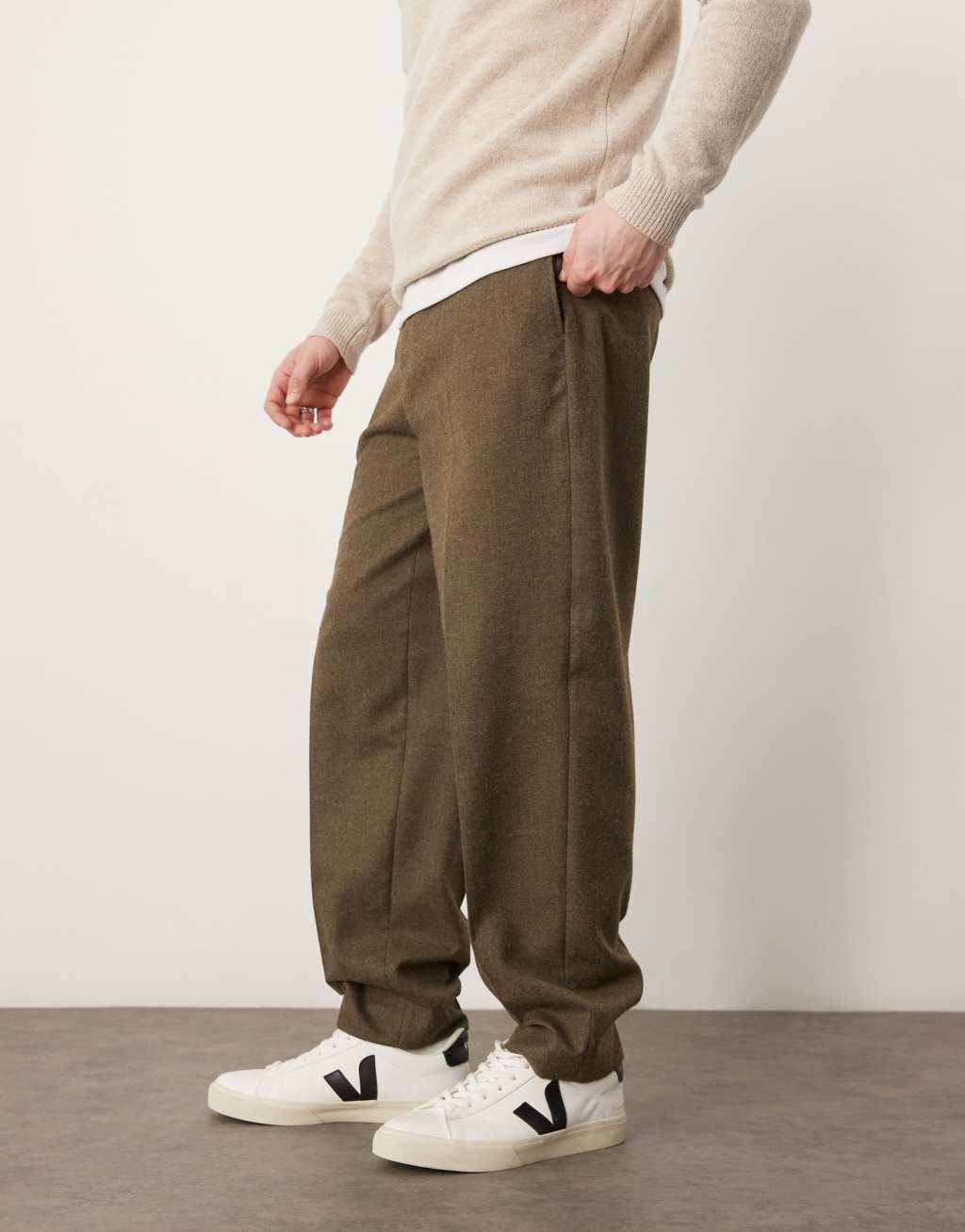 ASOS DESIGN wool look oversized tapered dress pants in olive twill Product Image
