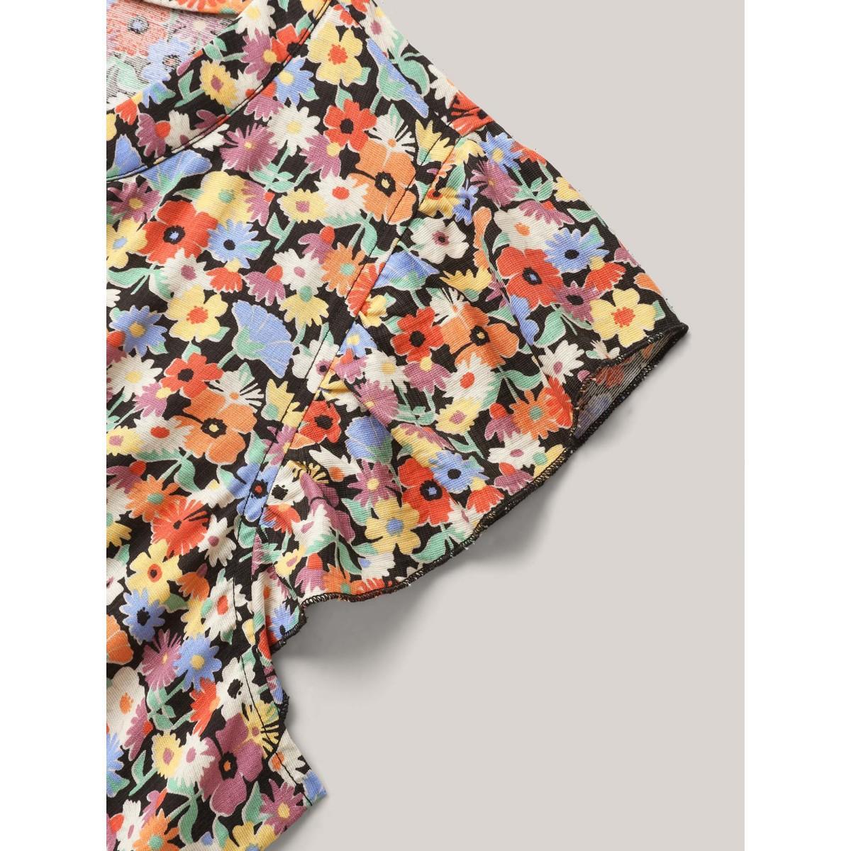 Plus Size Rayon Colorful Floral Print Tiered Pockets Midi Dress Multicolor Women Notched collar Cap Sleeve Curvy BloomChic 18-20/2X Product Image
