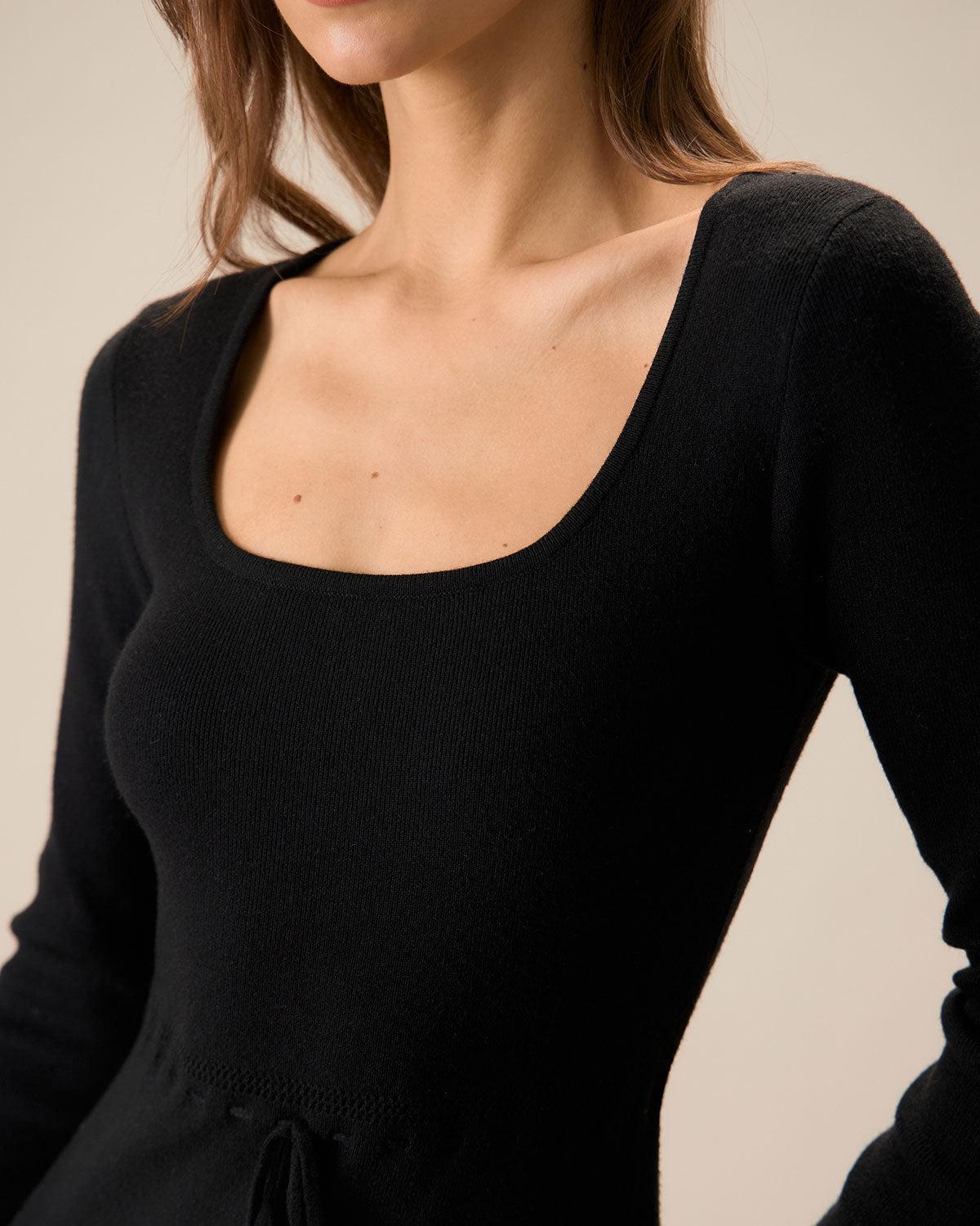 Women's Black Square Neck Mermaid Sweater Maxi Dress Female Product Image