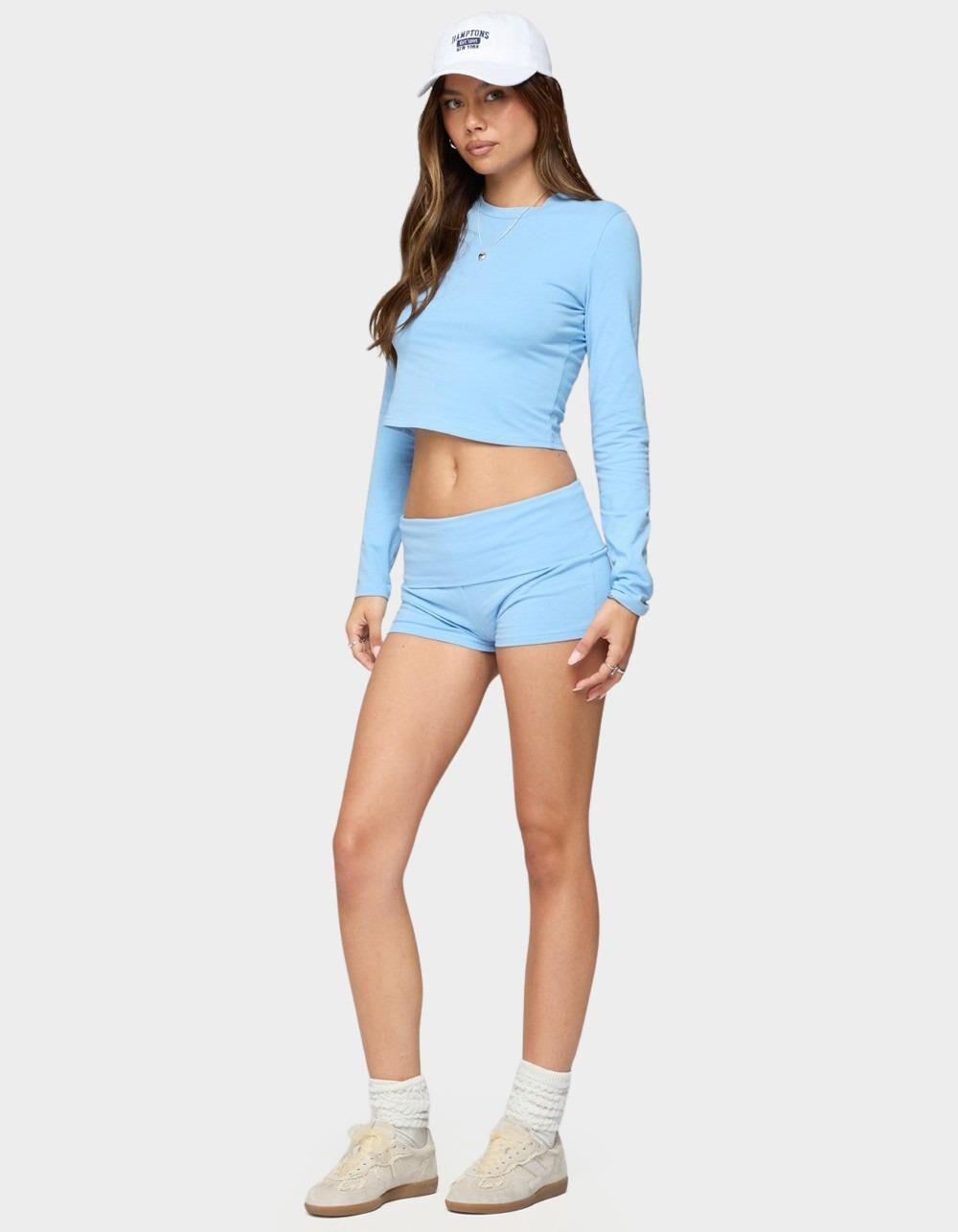 EDIKTED Meg Fold Over Shorts - BLUE Product Image