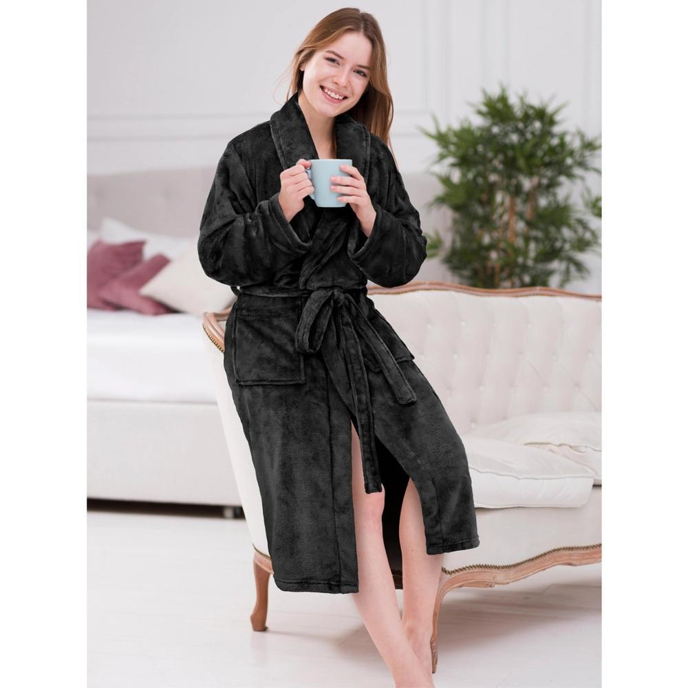 PAVILIA Womens Robe Fleece Plush Soft, Fluffy Fuzzy Cozy Warm Lightweight Bathrobe, Shower Spa House Long Product Image