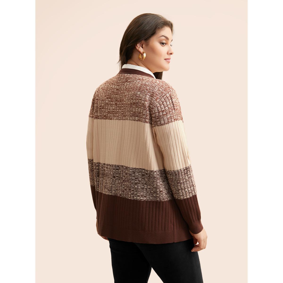 Plus Size Supersoft Essentials Textured Colorblock Contrast Cardigan Yellowishbrown Women Casual Loose Long Sleeve Everyday Cardigans BloomChic 10/M Product Image