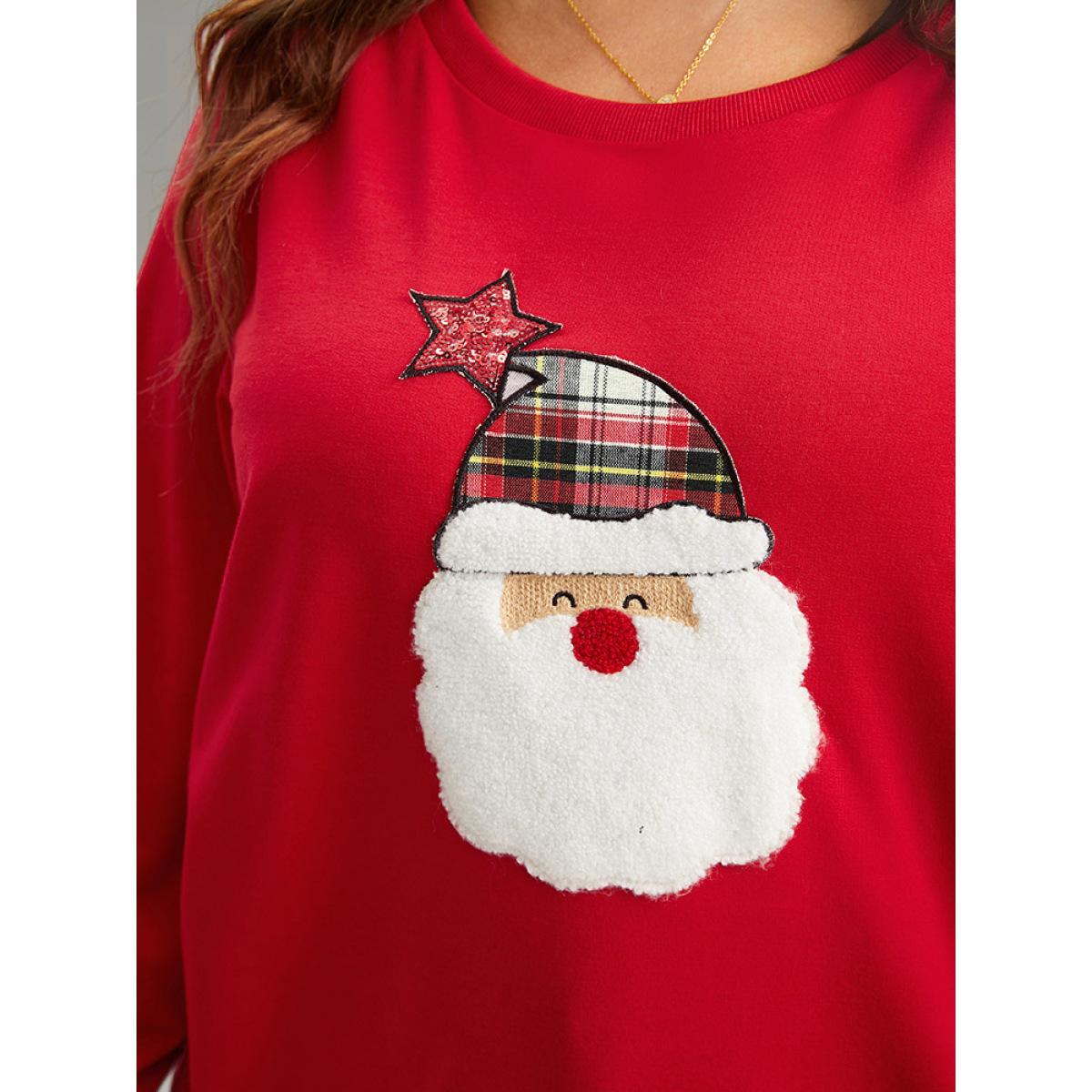 Plus Size Santa Claus Graphic Split Detail Sweatshirt Women Red Casual Rib Knit Festival-Christmas Sweatshirts BloomChic 28/5X Product Image