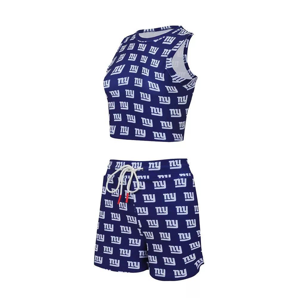 Women's Concepts Sport New York Giants Gauge Allover Print Cropped Tank Top & Shorts Sleep Set, Size: 2XL, Blue Product Image