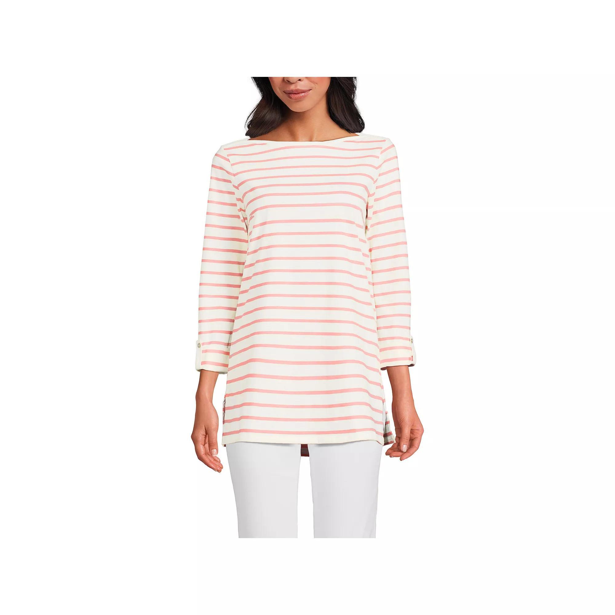 Women's Lands' End Adjustable 3/4 Sleeve Boatneck Tunic, Size: XL, Blue Ivory Stripe Product Image