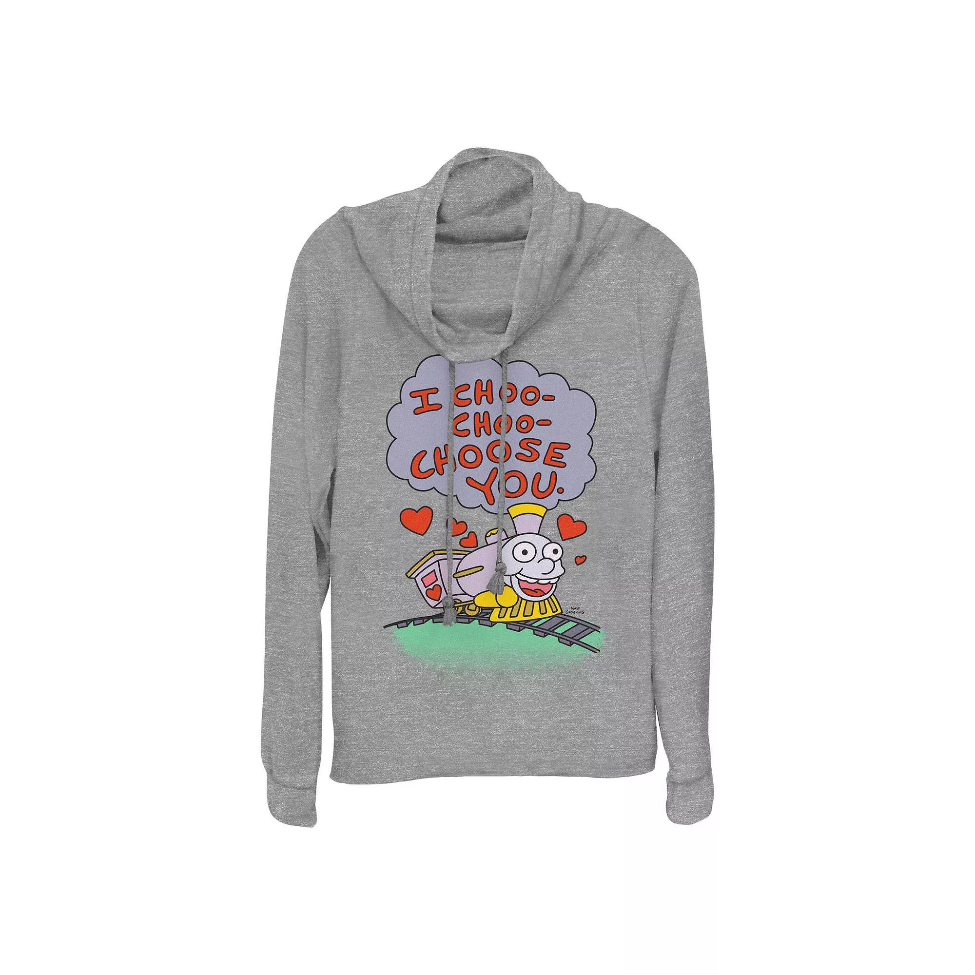 Plus Size The Simpsons I Choo Choo Chose You Train Cowlneck Graphic Lightweight Long Sleeve, Women's, Size: 1XL, Gray Grey Product Image