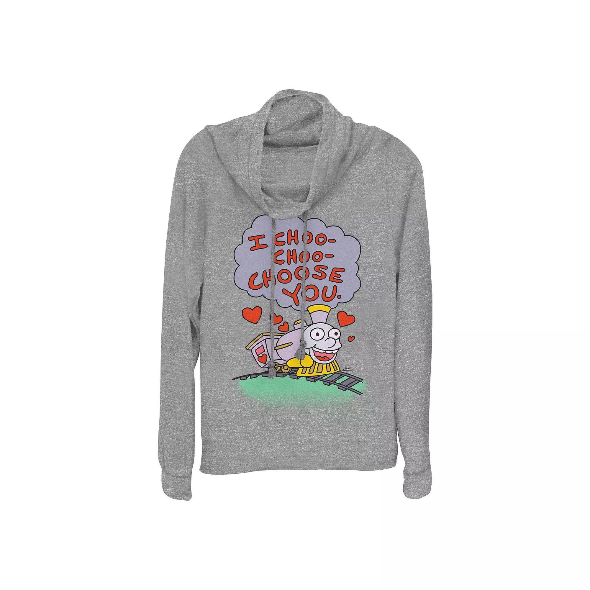 Plus Size The Simpsons I Choo Choo Chose You Train Cowlneck Graphic Lightweight Long Sleeve, Women's, Size: 1XL, Gray Grey Product Image