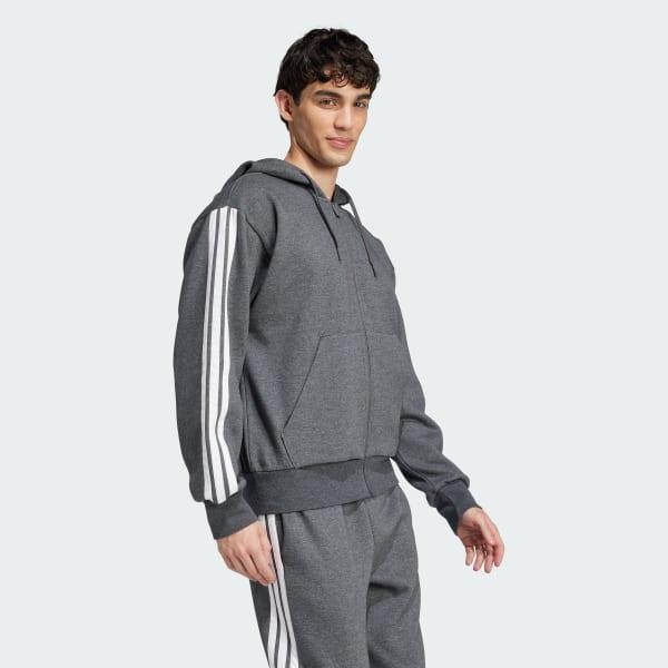 Men's adidas Essentials 3-Stripes Fleece Sportswear Zip Front Hoodie, Size: Medium, Medium Grey Grey Product Image