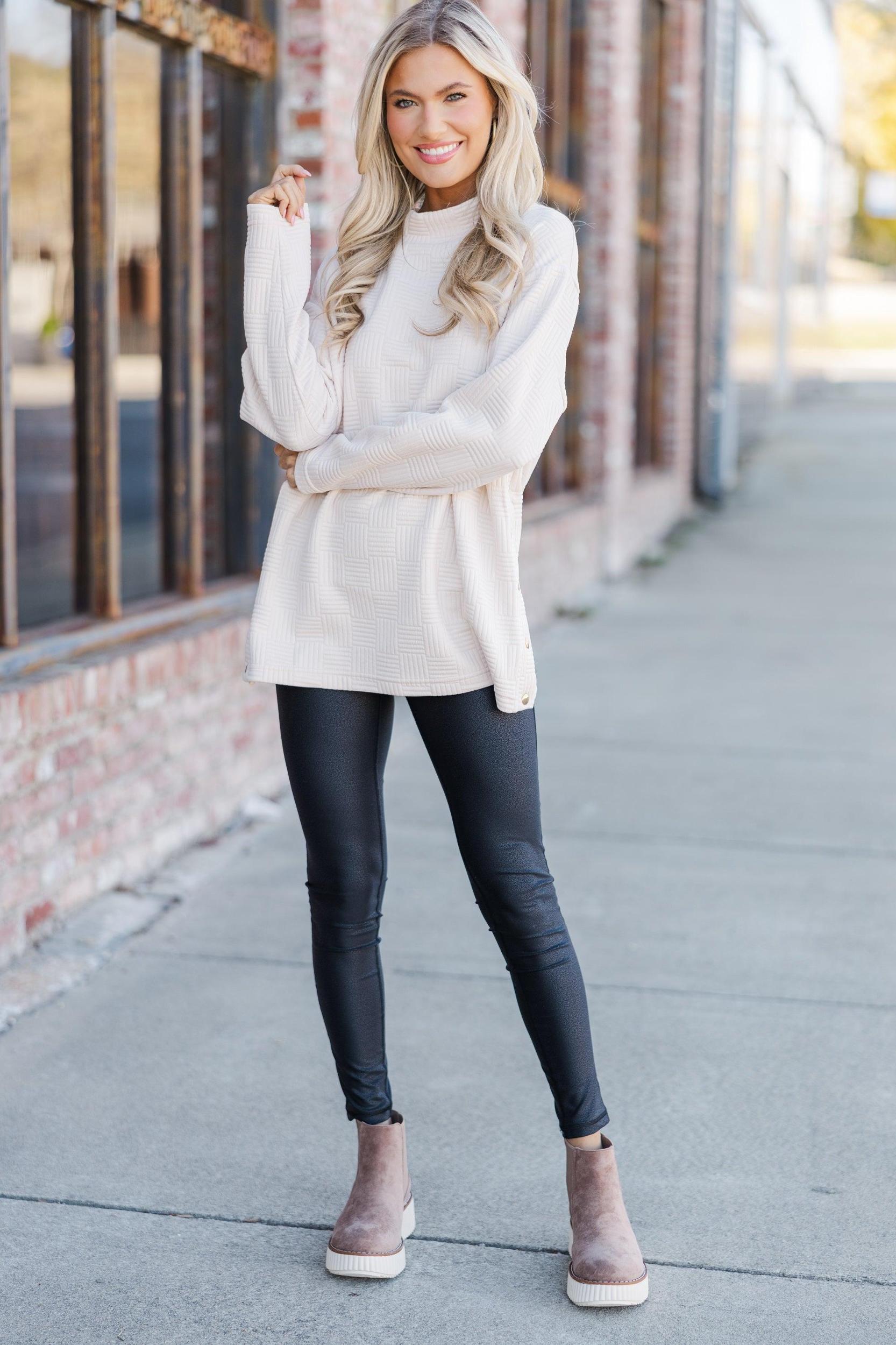 Talk About It Cream Textured Tunic Female Product Image