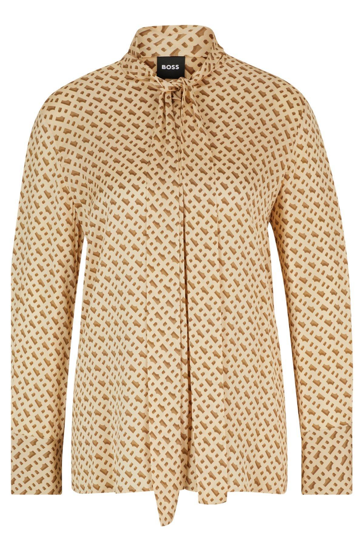 Relaxed-fit blouse in a monogram-print silk blend Product Image