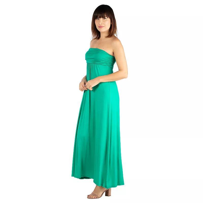 Women's 24seven Comfort Apparel Strapless Loose Fit Pleated Maxi Dress, Size: XL, Green Product Image