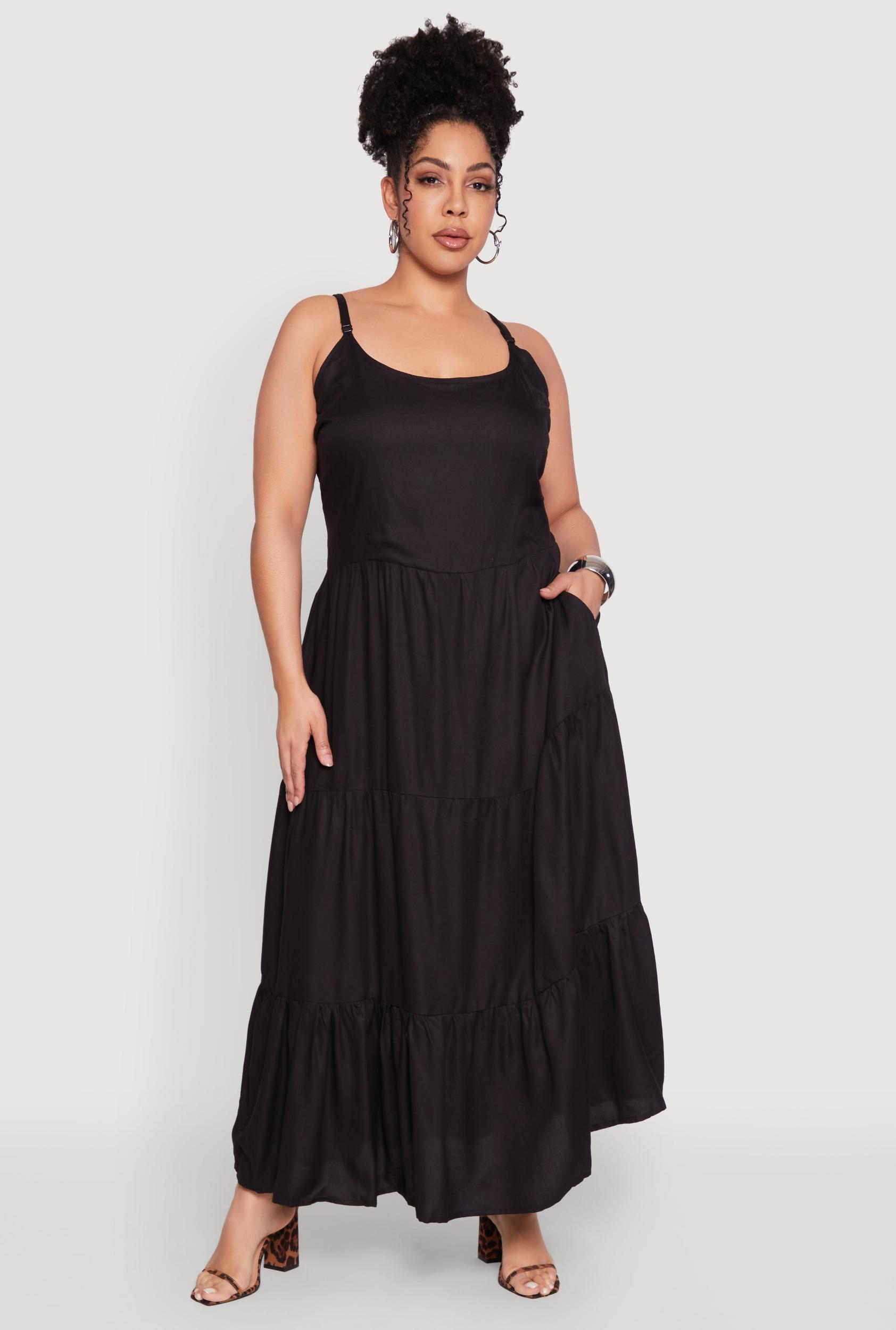 Womens Plus Size Pocket Tiered Maxi Dress Product Image