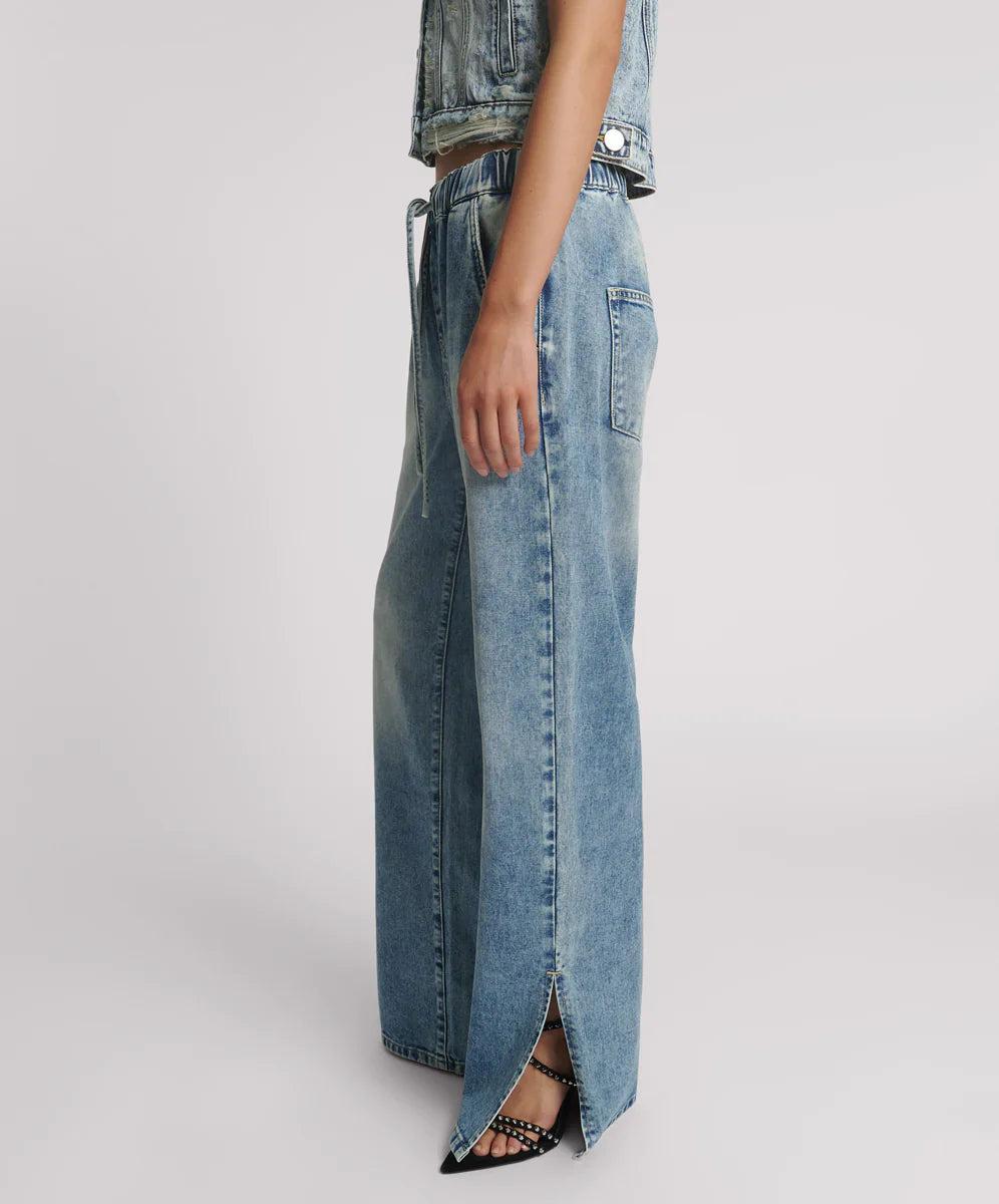 Roadhouse Wide Leg Drawstring Denim Jeans - Sunset Blue Product Image