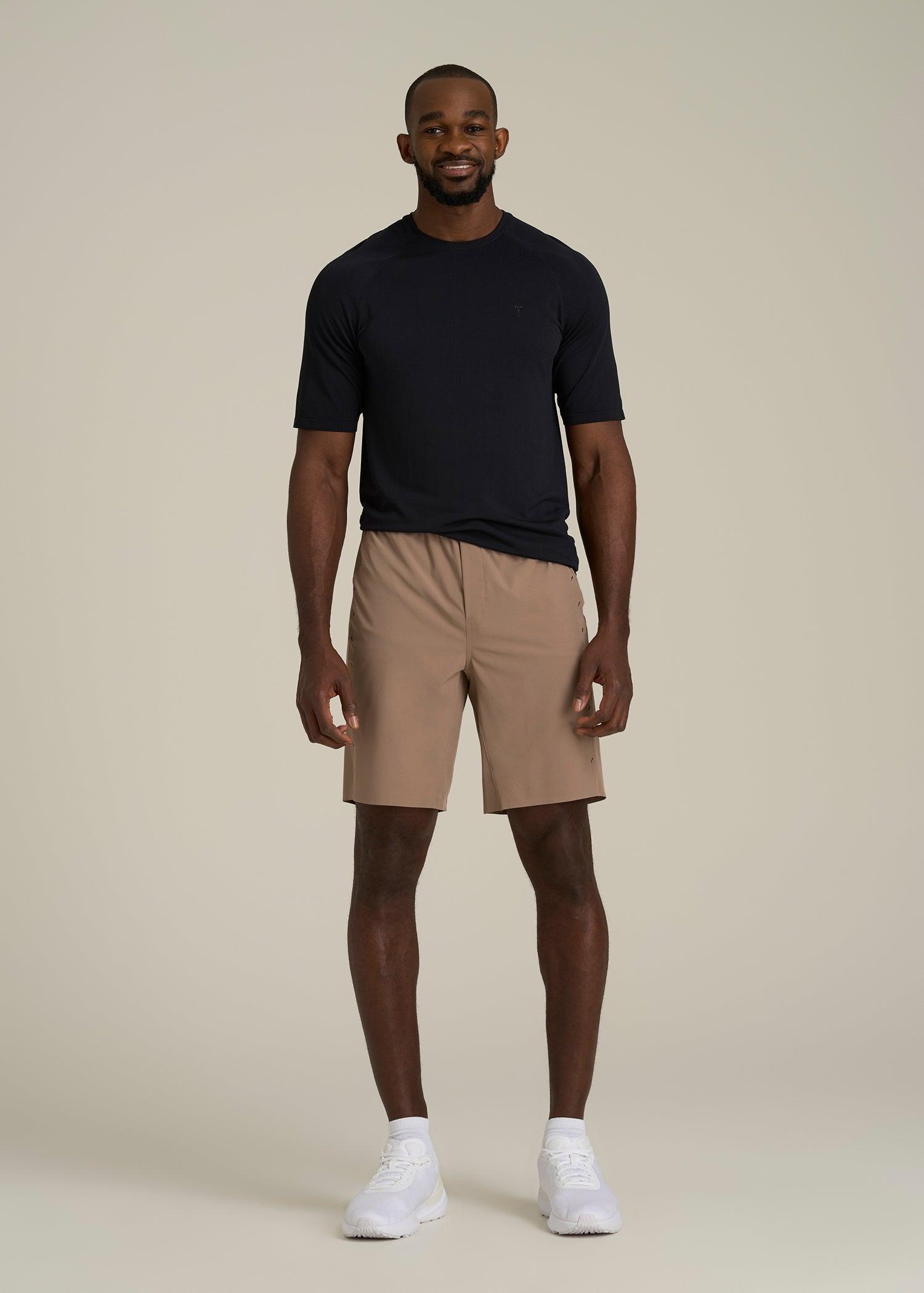 Featherweight Perforated Training Shorts for Tall Men in Dark Sand Product Image