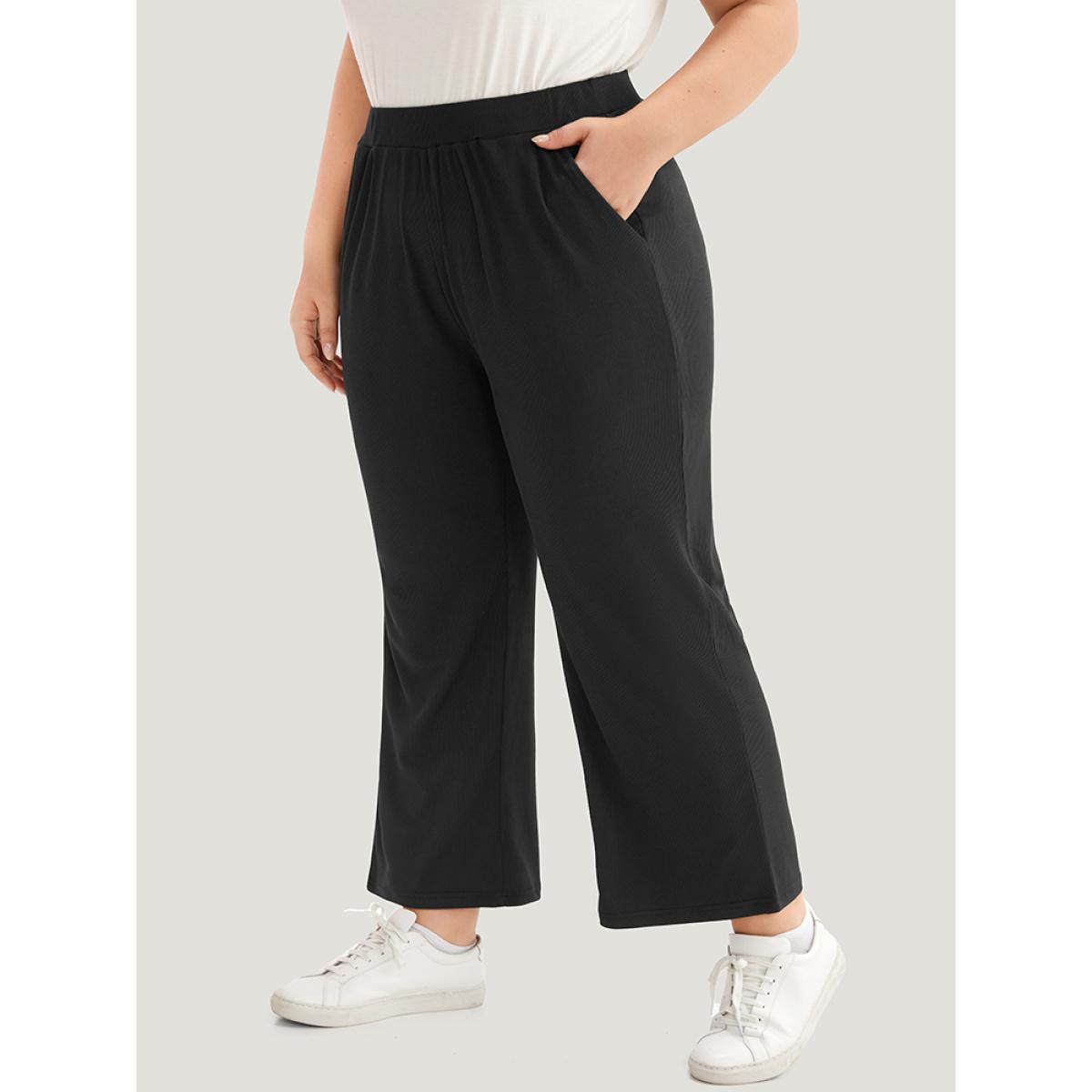 Rib Knit Solid Pocket Sweatpants Black Plus Size Women Casual Dailywear Texture 22-24/3X Bloomchic Product Image