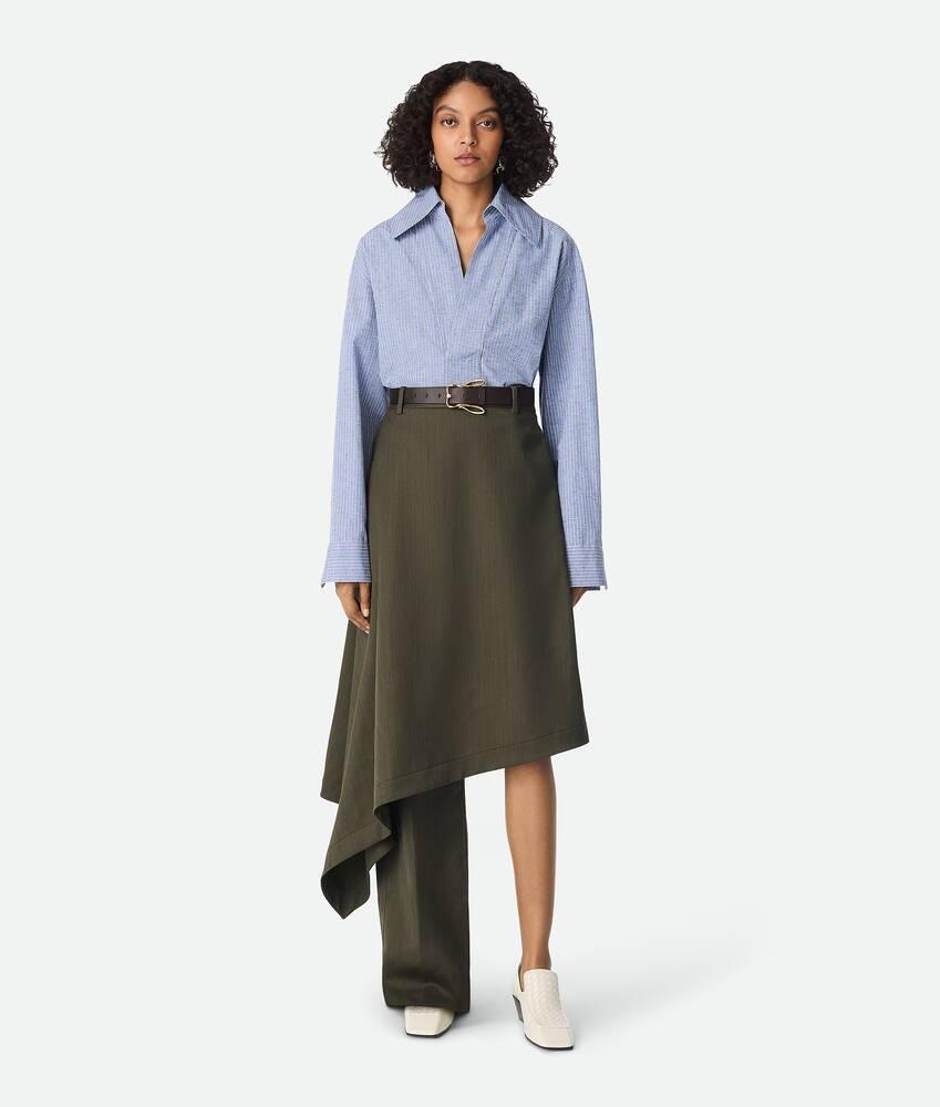 Women's Wool Subtle Stripe Skirt Trousers in Forest/caper melange Product Image