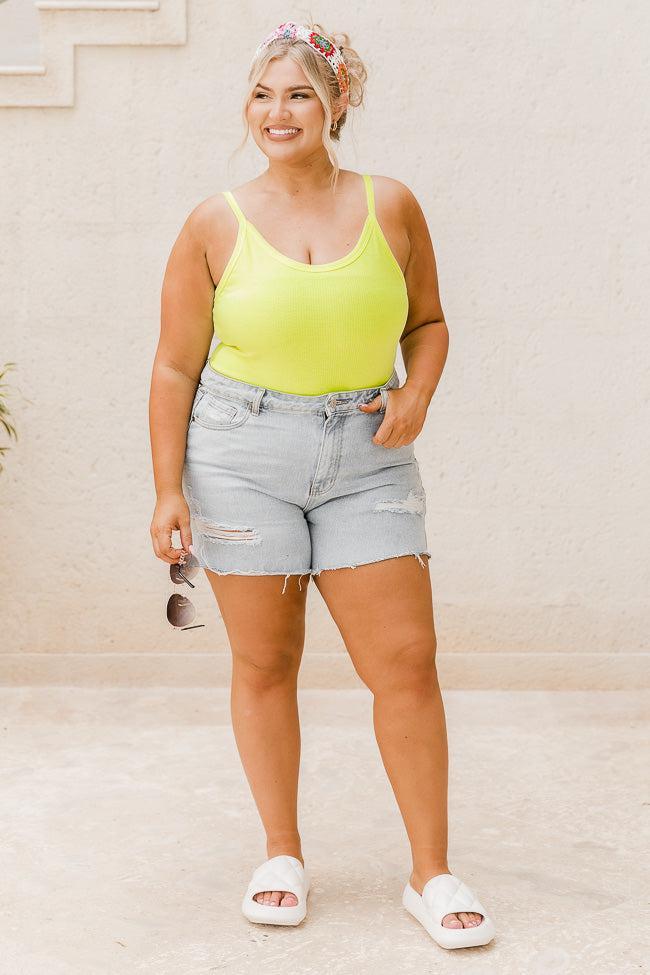 Neon Eyes Yellow Ribbed Scoop Neck Bodysuit   FINAL SALE Product Image