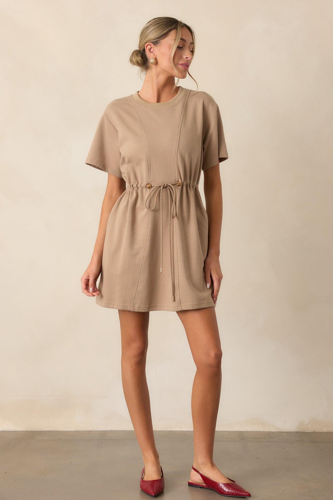 For The Day Light Mocha Short Sleeve Mini T-Shirt Dress Product Image