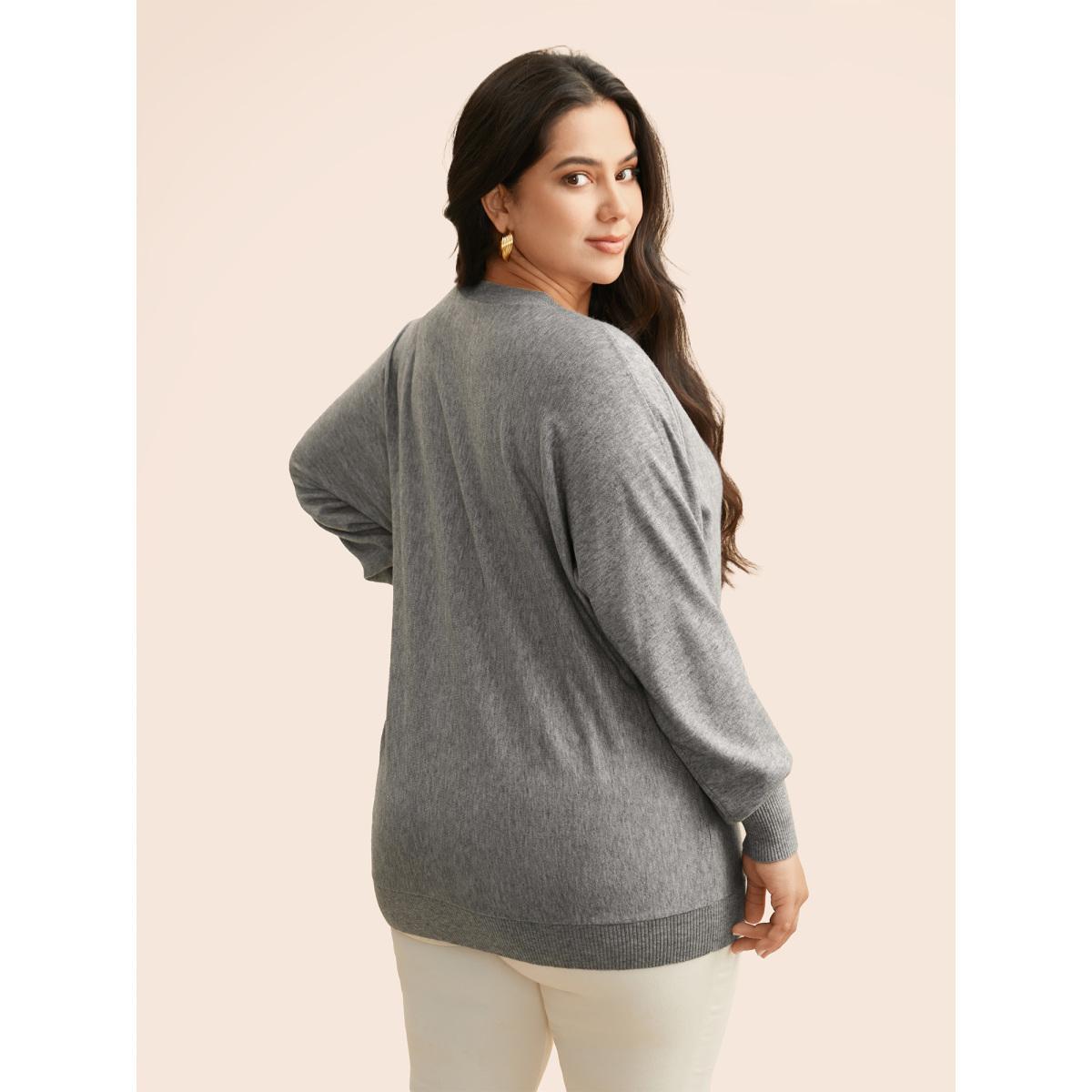 Plus Size Supersoft Essentials Dolman Sleeves Pullover DarkGray Women Casual Loose Long Sleeve Round Neck Everyday Pullovers BloomChic 30/6X Product Image