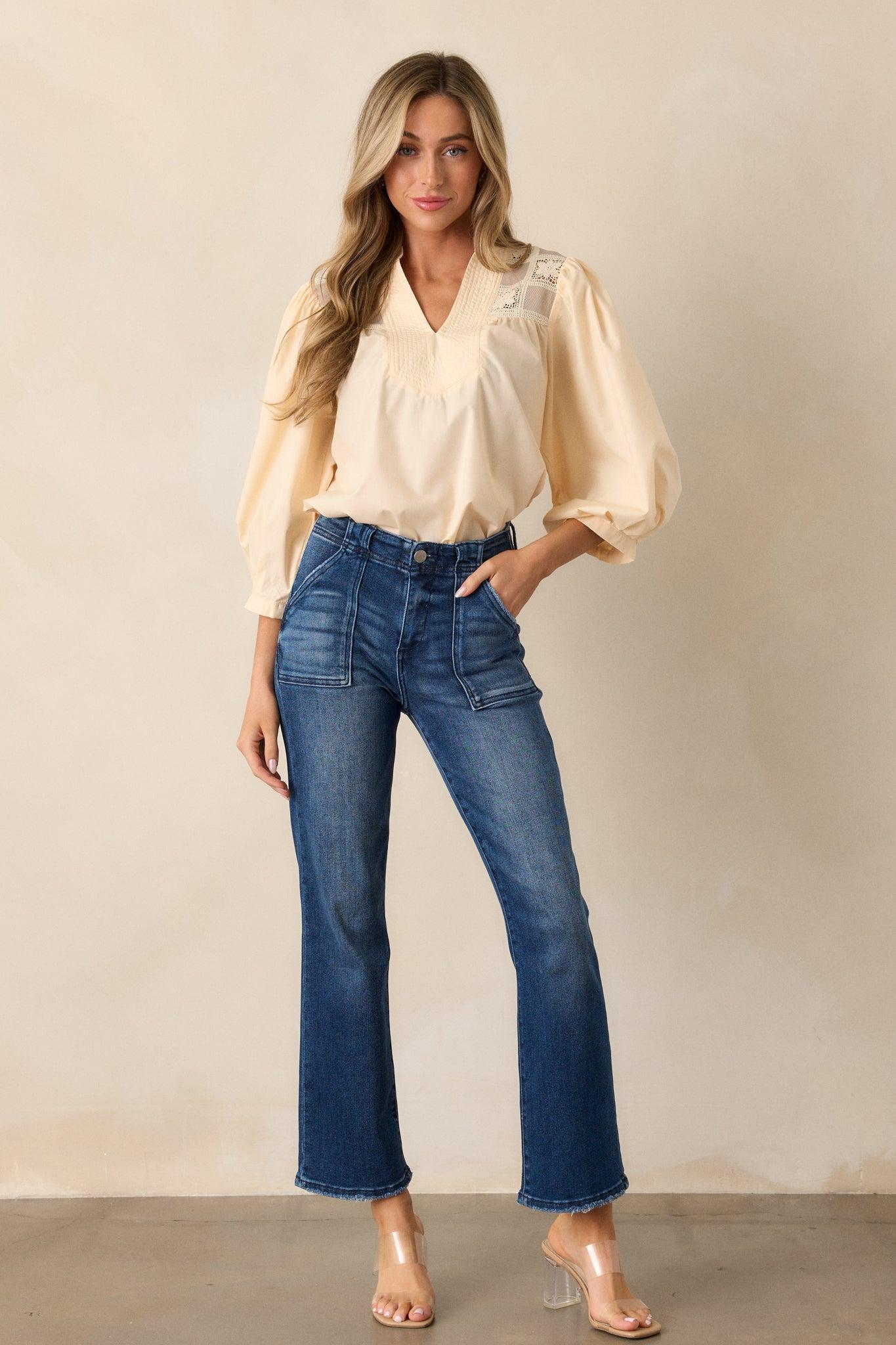 Days That Fade Almond Puff Sleeve Blouse Product Image