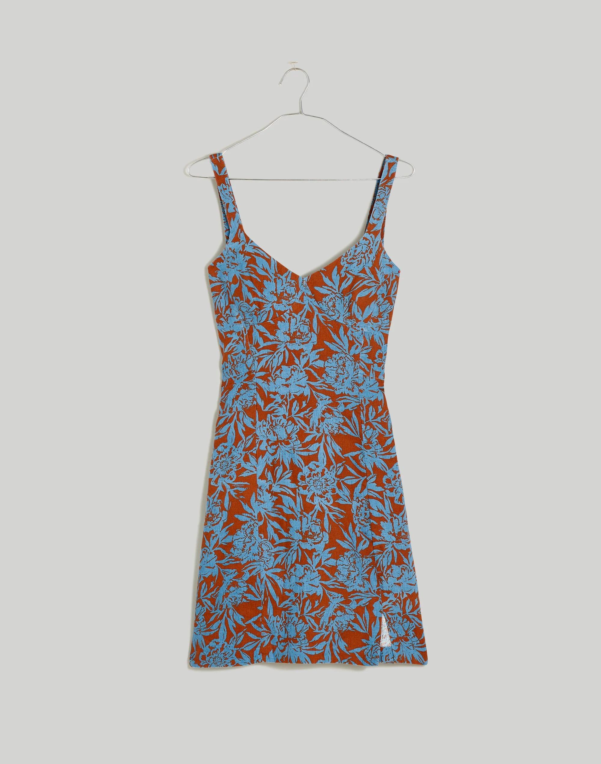 Sweetheart Mini Dress in Floral 100% Linen Product Image
