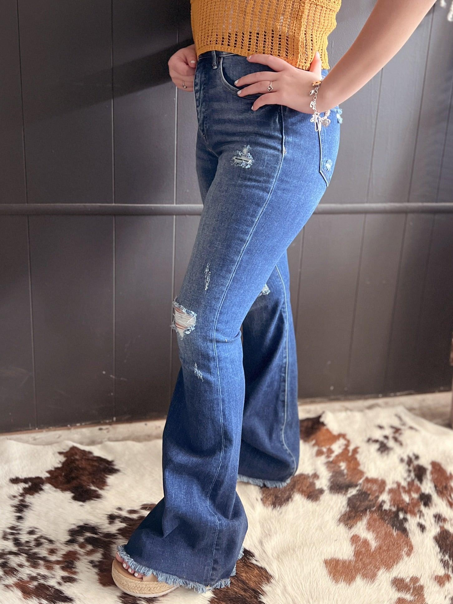 Risen Lightly Distressed Bootcut Jeans Product Image
