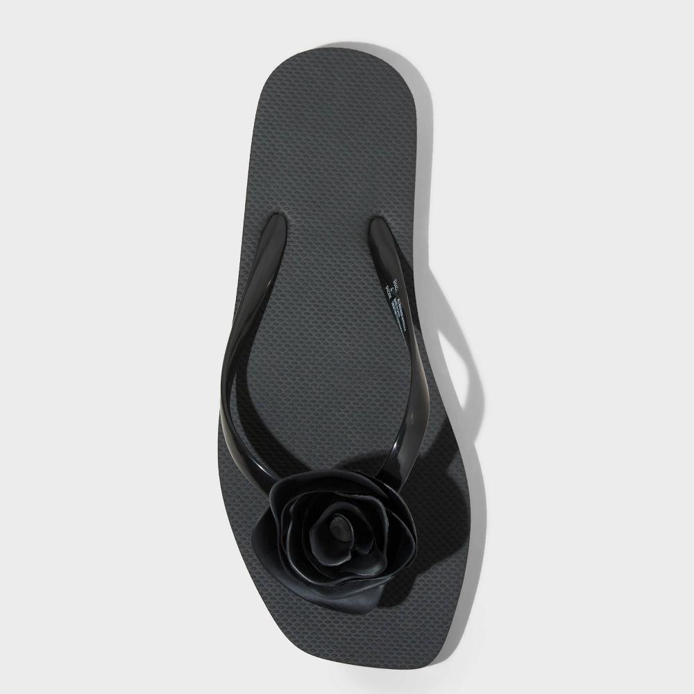 Women's Rosette Thong Flip Flop Sandals - Shade & Shore™ Black 8: Slip On, Open Square Toe, Non Marking Outsole Product Image