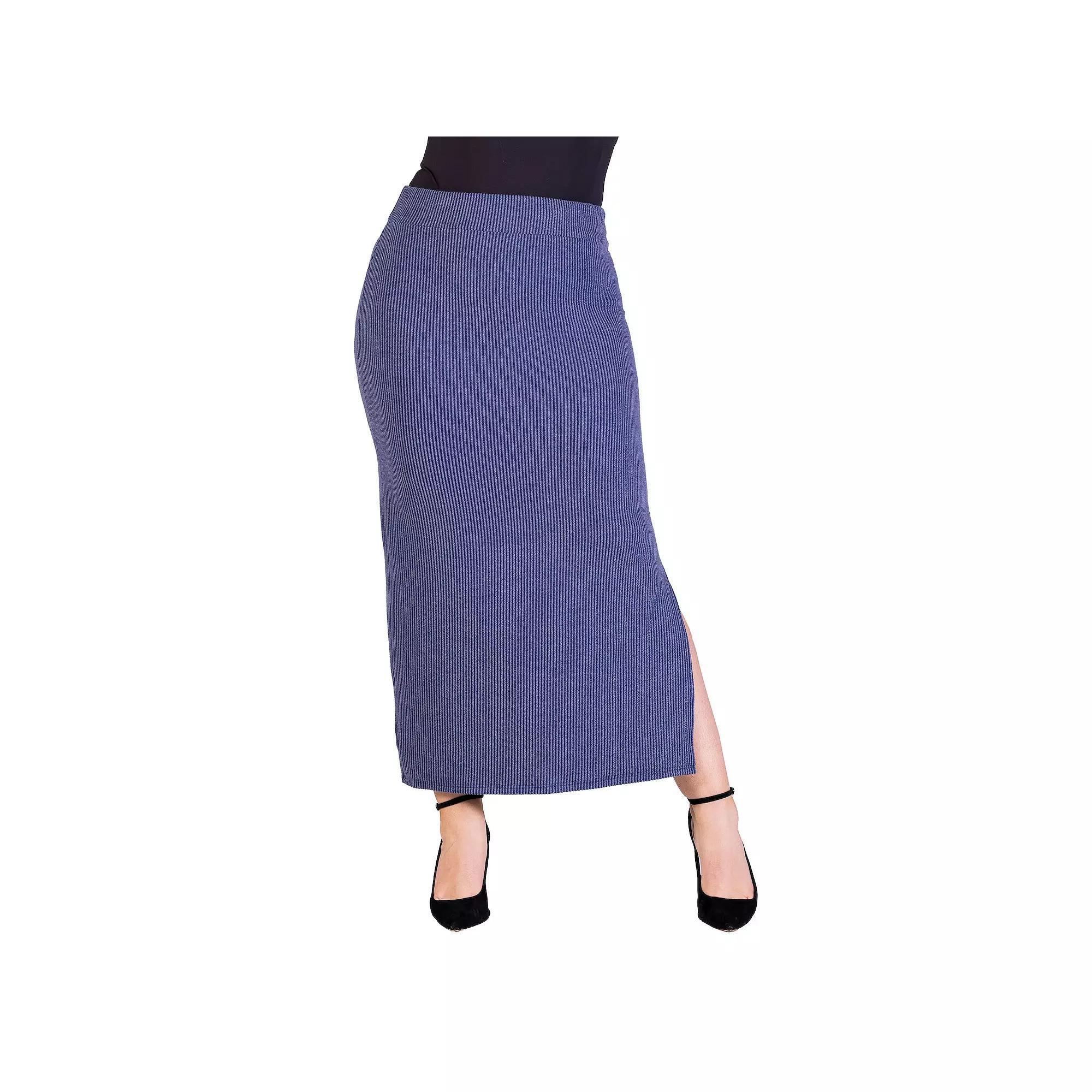 Plus Size 24Seven Comfort Apparel Ribbed Knit Side Slit Elastic Waist Maxi Skirt, Women's, Size: 1XL, Brown Product Image