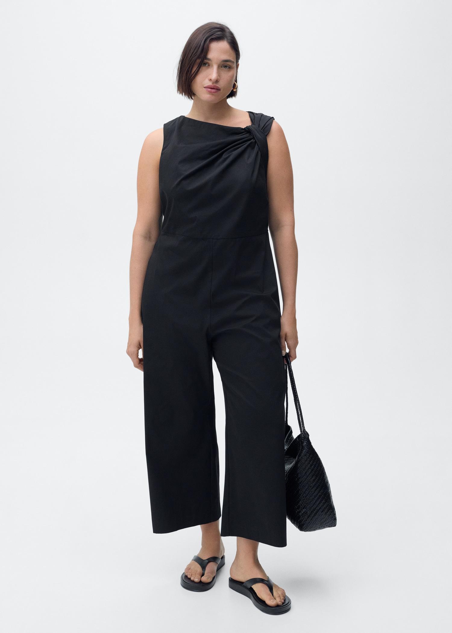 Long culotte jumpsuit with draped neck - Women | MANGO USA Product Image
