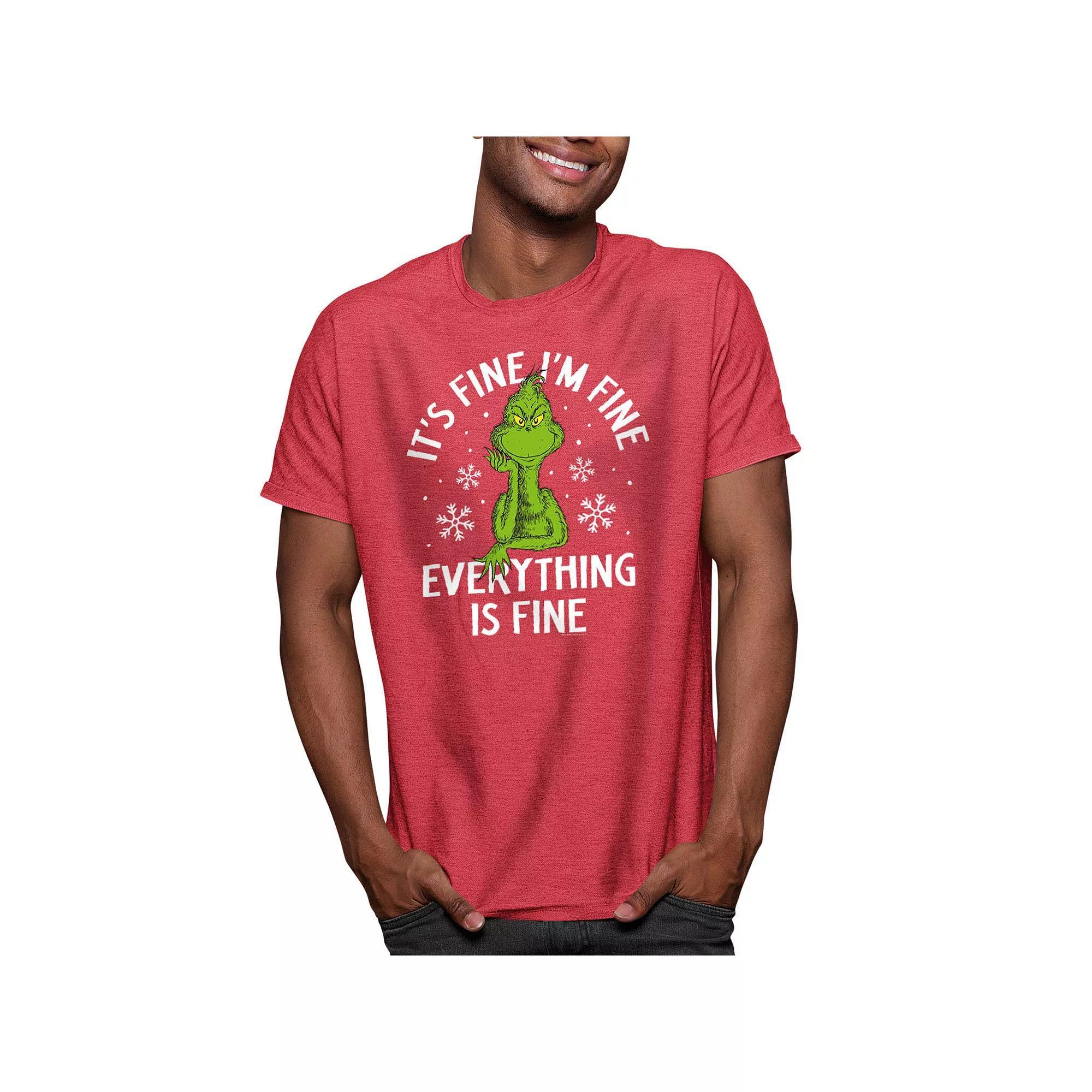 Men's Dr. Seuss The Grinch Its Fine Tee, Size: Large, Grey Red Product Image