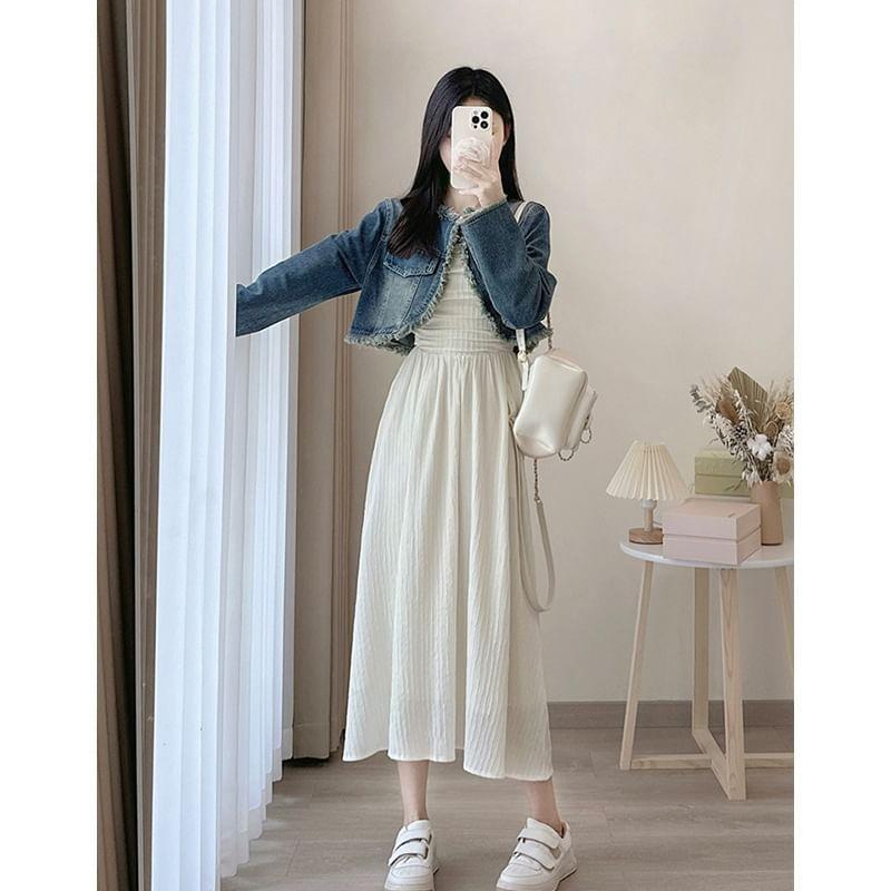 Strapless Plain Shirred Midi A-Line Dress Product Image