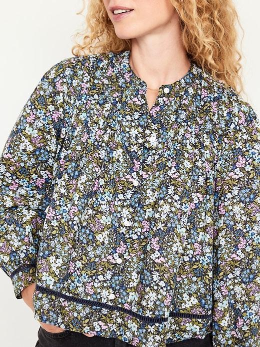 Button-Down Cropped Pintuck Shirt Product Image