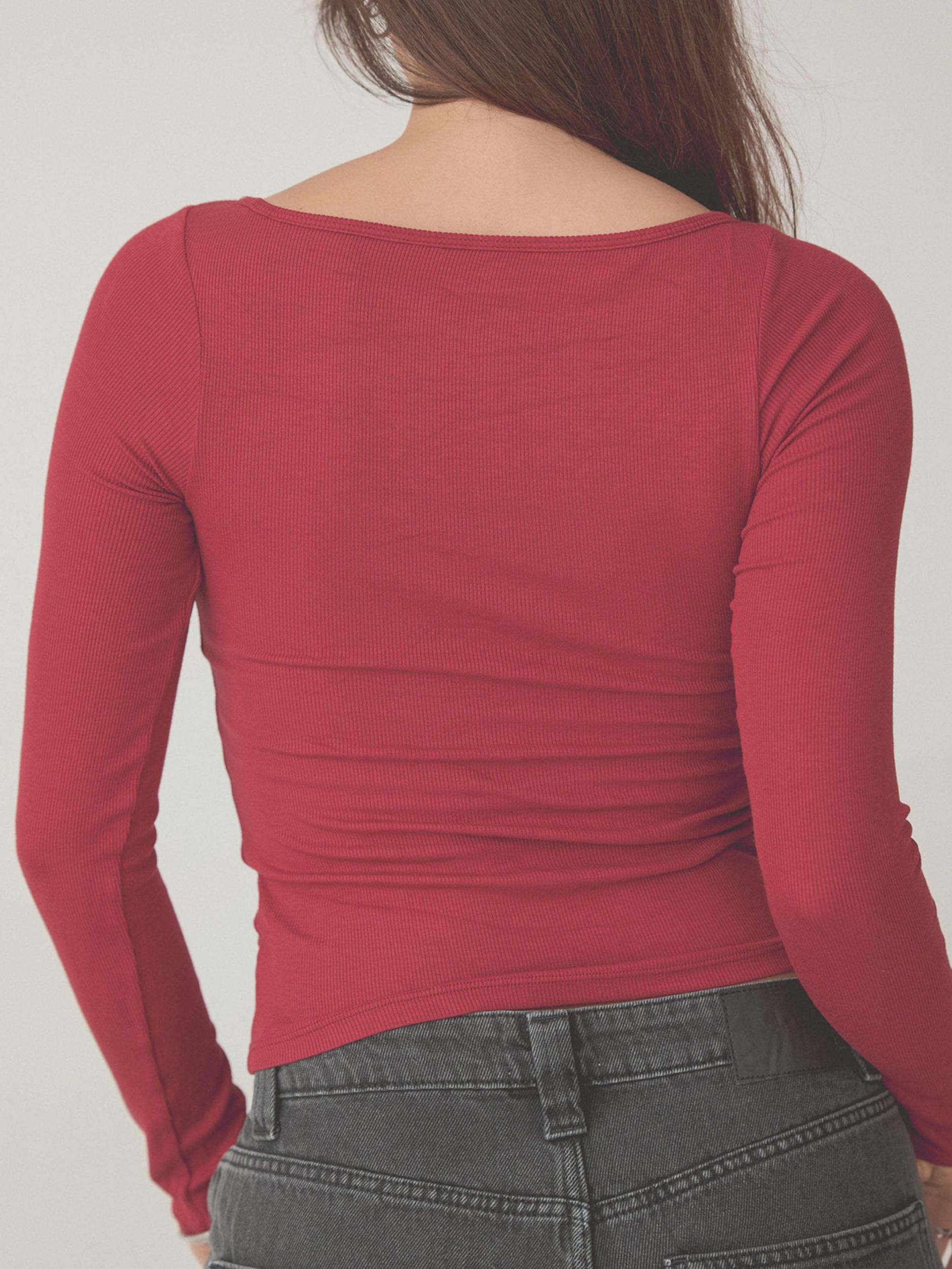 Ribbed Boat Neck Braless Long Sleeve Product Image