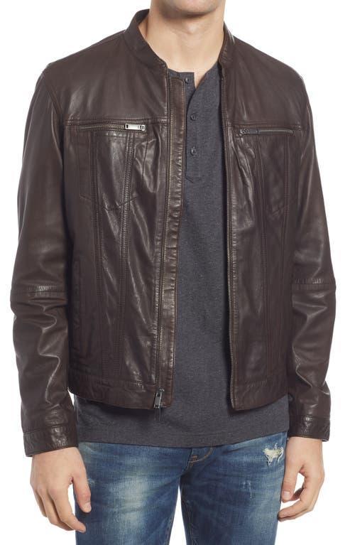 John Varvatos Star Usa Leather Band Collar Moto Jacket Product Image