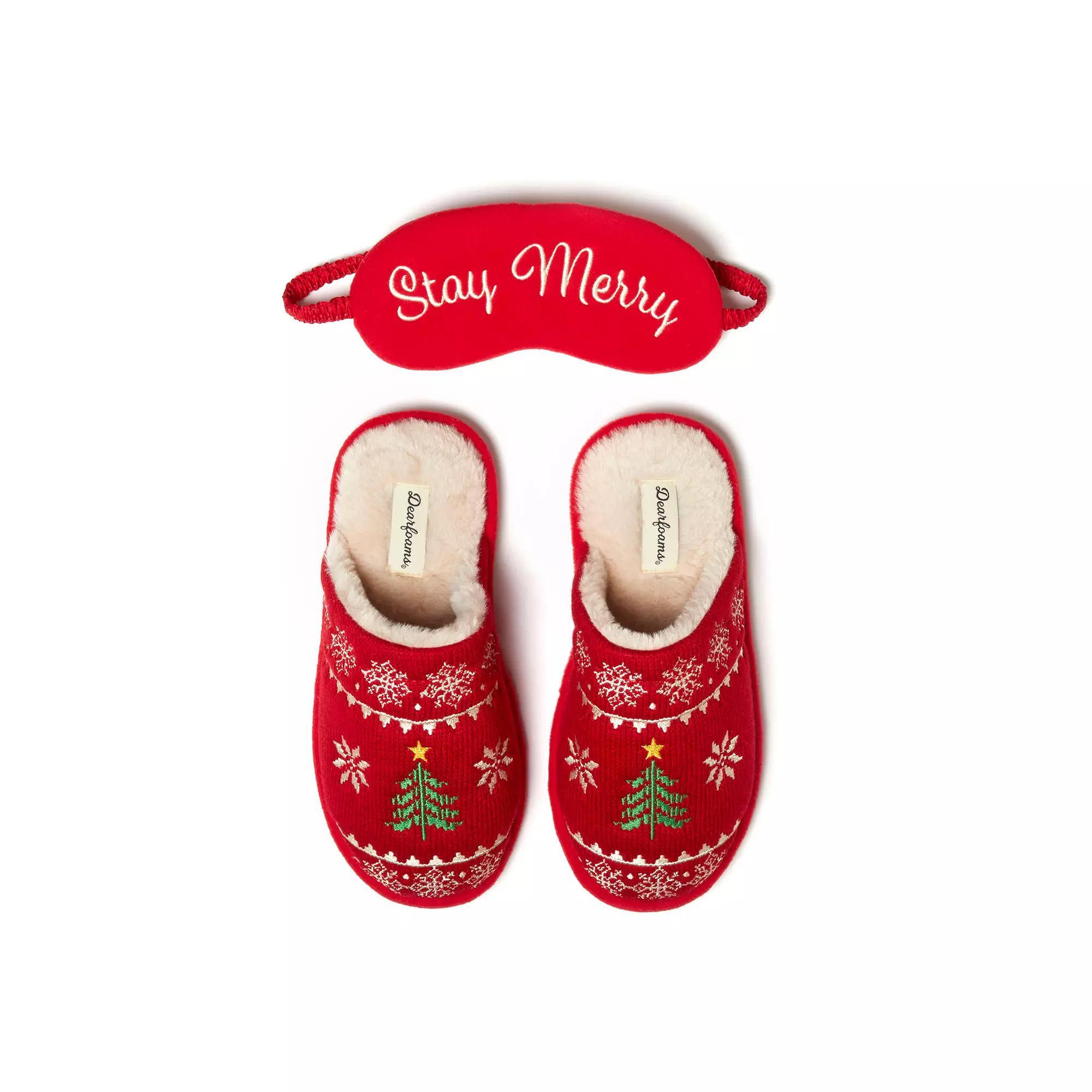 Dearforms Women's Novelty Holiday Knit Scuff Slippers and Eyemask, Size: Small, Peacoat Product Image
