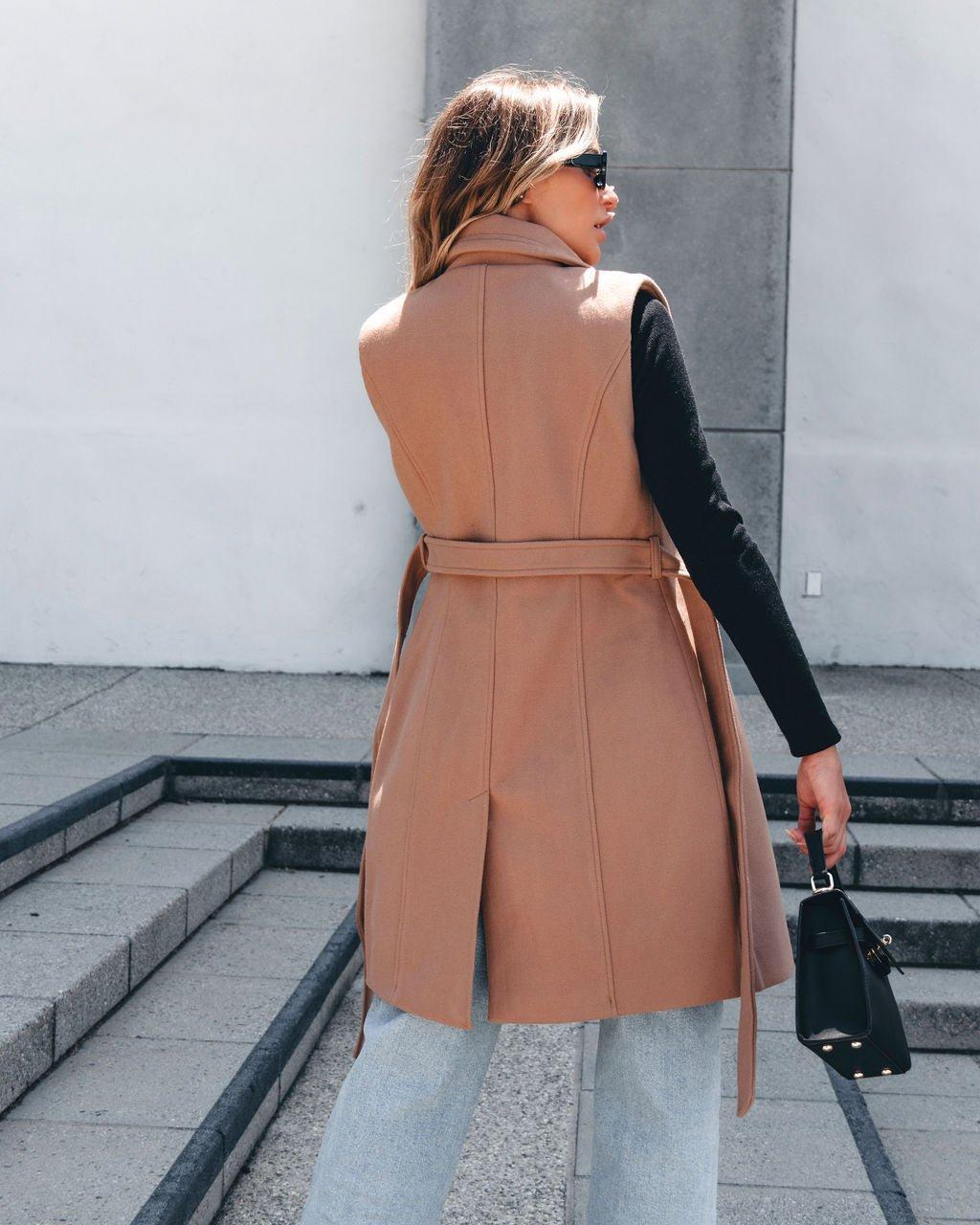 Vegan Wool Belted Vest - Khaki - FINAL SALE Product Image