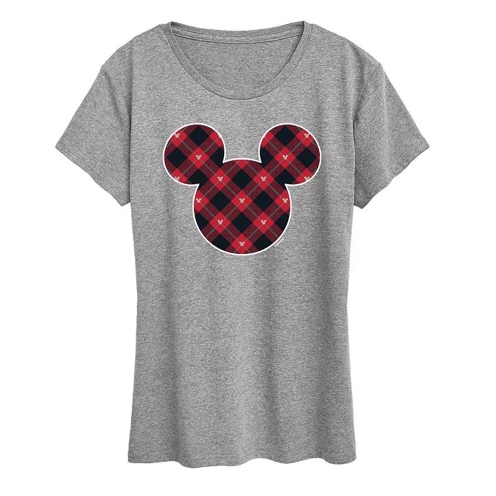 Disneys Mickey Mouse Womens Plaid Silhouette Graphic Tee, Girls Grey Blue Product Image