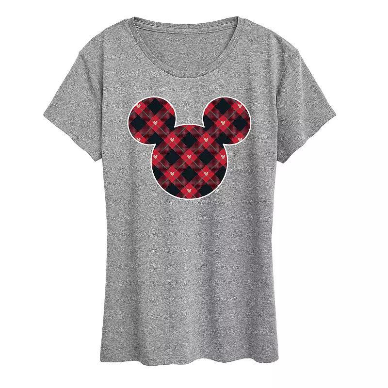 Disneys Mickey Mouse Womens Plaid Silhouette Graphic Tee, Girls Grey Blue Product Image