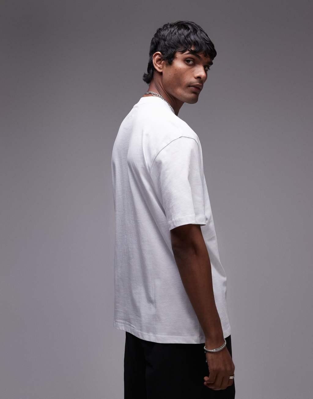 Topman oversized fit t-shirt with mirror mirror embroidery in white Product Image