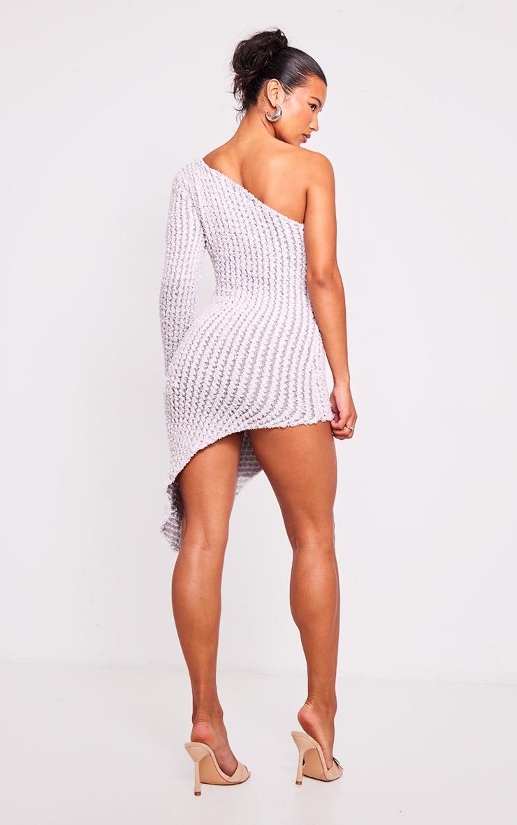 Grey Towel Textured Knit One Sleeve Dress Product Image
