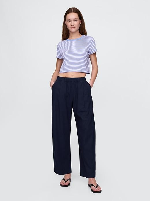 Mid Rise Linen-Blend Easy Barrel Pants Product Image