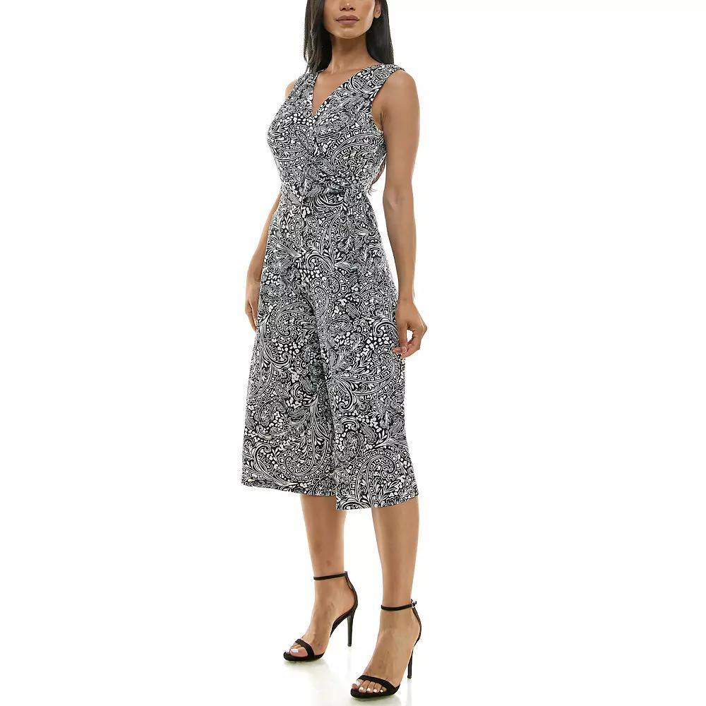 Women's Nina Leonard Print Surplice Wide-Leg Jumpsuit, Size: Large, Red Blue Team Product Image