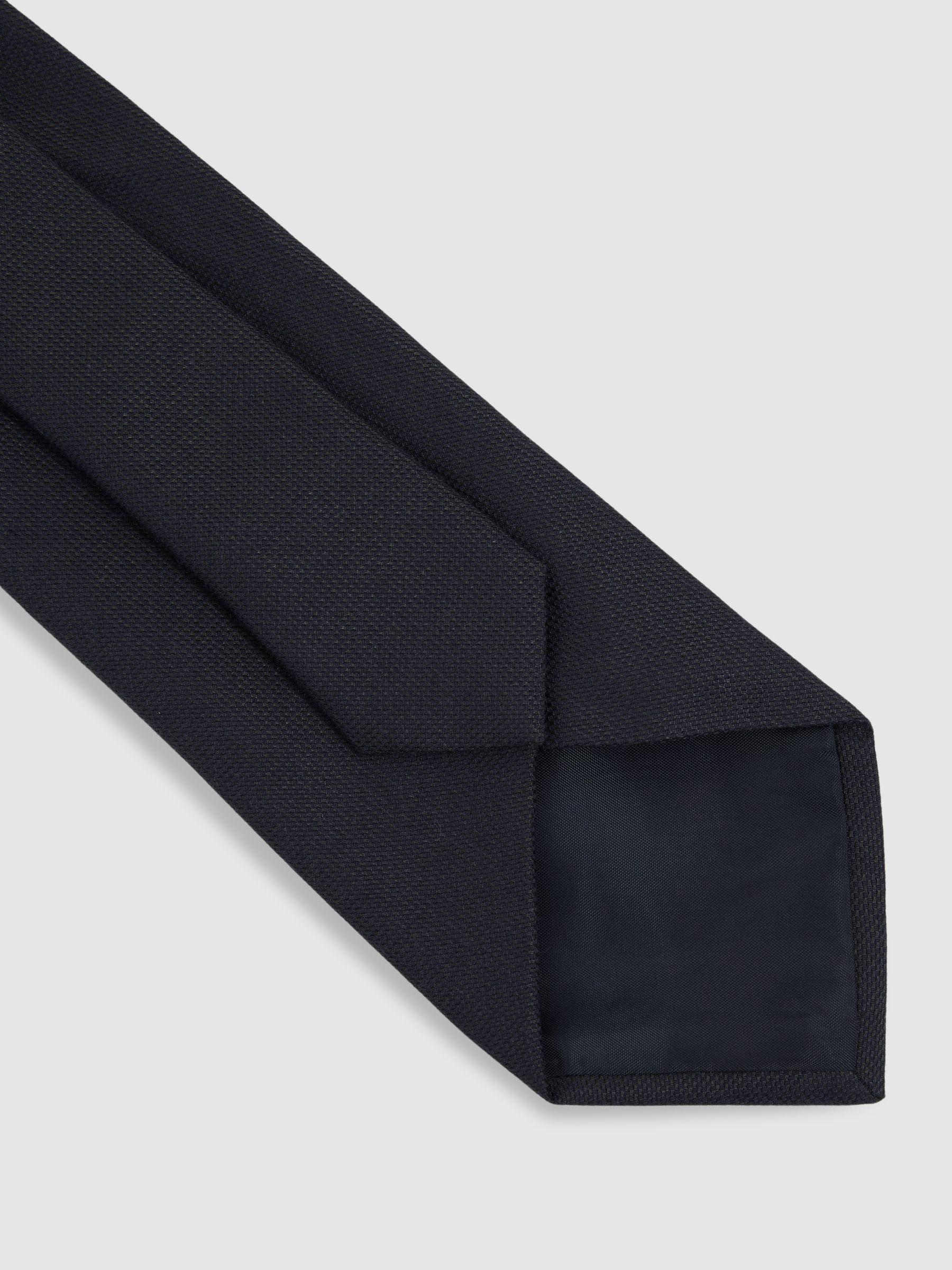 Plain Woven Tie with Silk and Wool in Navy Product Image