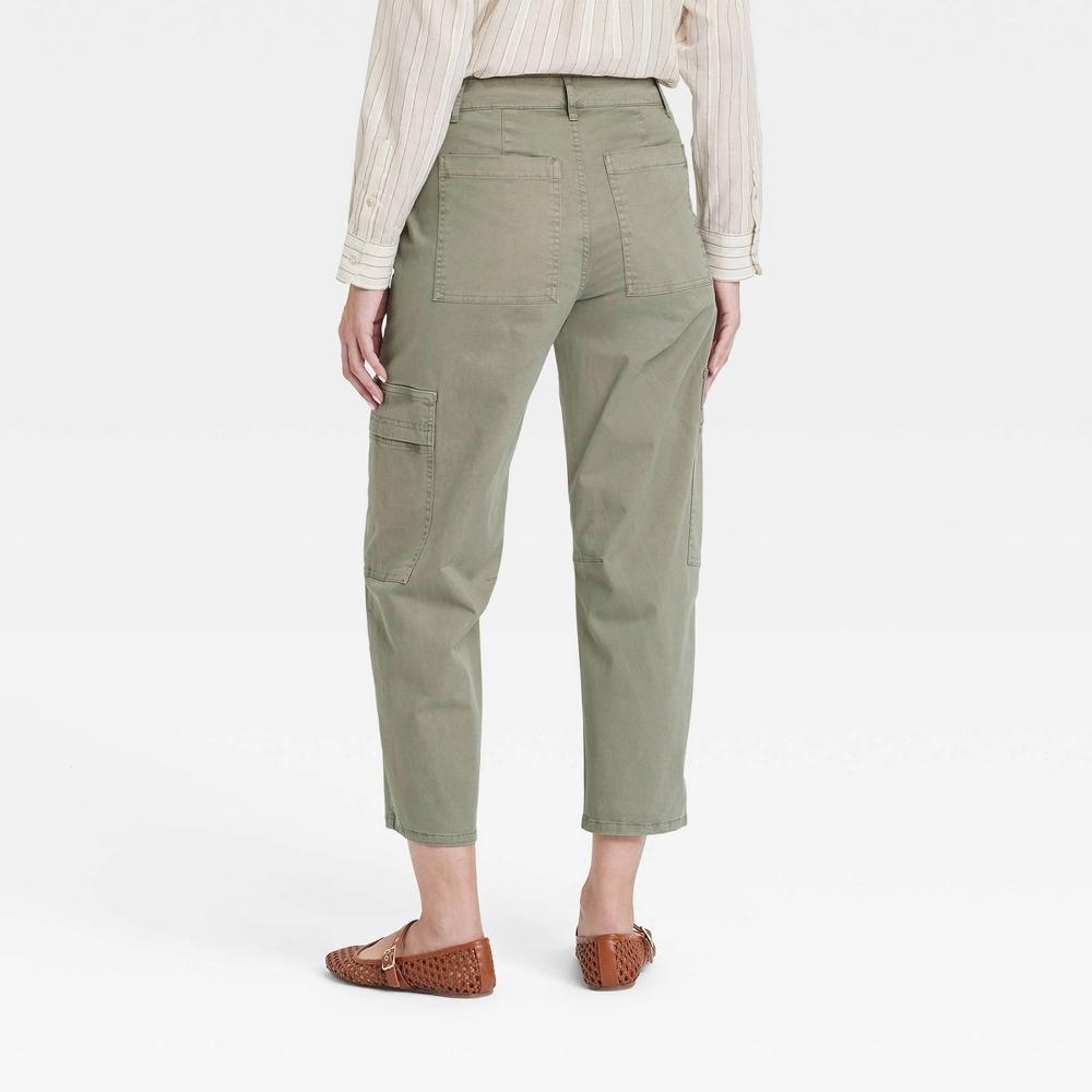 Women's Mid-Rise Barrel Leg Cargo Pants - Universal Thread™ Olive 2: Ankle Length, Twill Fabric Product Image